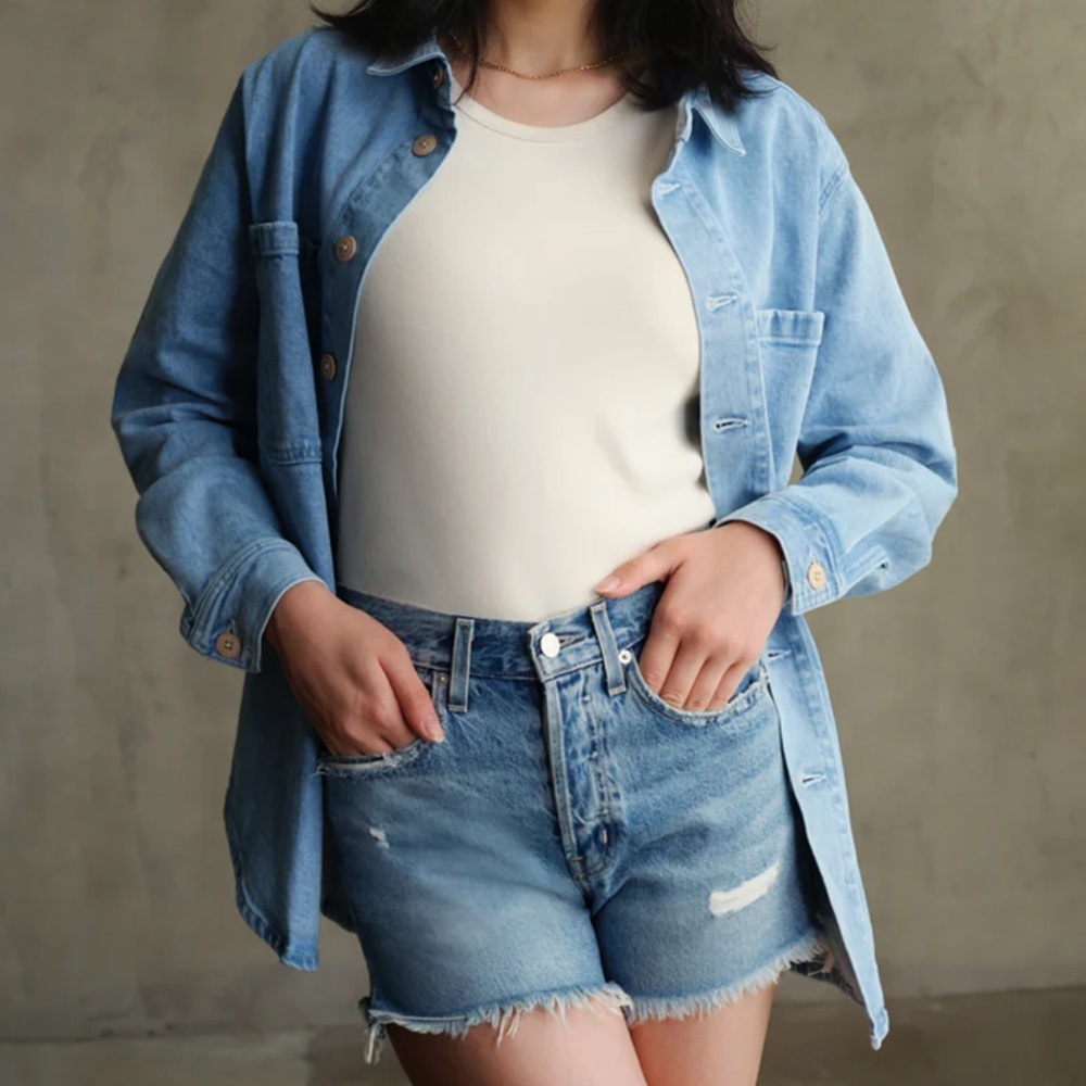 Edwin High Waisted Cai Cutoff Short in Siren Distressed Wash